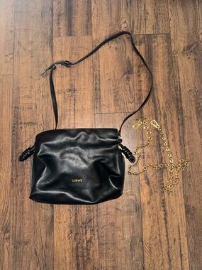 Loewe Black Leather Crossbody with Detachable Gold Chain